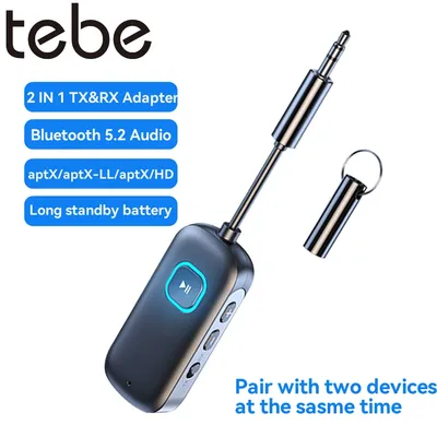 Tebe aptX-LL/HD/AD Bluetooth 5.2 Receiver Transmitter Stereo Audio 3.5mm Wireless Handsfree Adapter for Car TV Speaker Headphone