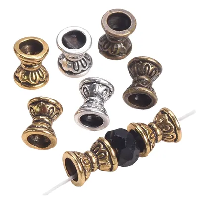 30pcs Hollow Hourglass Shape Antique Gold / Tibetan Silver Color 6.5x5.5mm Loose Metal Spacer Beads For Jewelry Making DIY