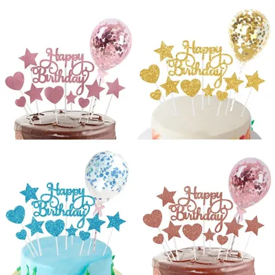 DIY Dessert Decor Confetti Balloon Cake Insert Cake Topper Cupcake Flag Happy Birthday