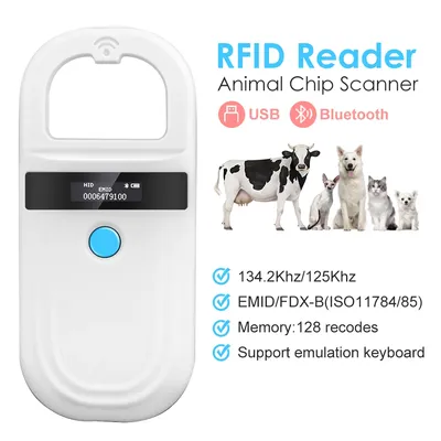 Handheld 134.2KHz 125kHz Animal RFID Reader Pet Cat Dog Microchip Scanner FDX-B Glass Chip