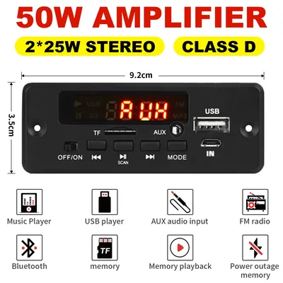50W Amplifier 12V MP3 Decoder Board 25W 5V 18V Bluetooth 5.0 USB TF FM Radio Module For Speaker With