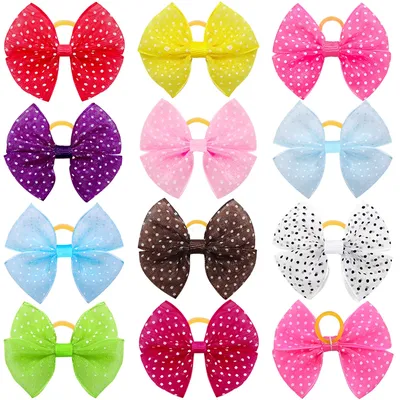 40PCS Lace Dogs Hair Bows With Dotted Dog Hair Rubber Bands Colorful Grooming Dog Hair Bowknot For Puppy Pet Products Pet Items