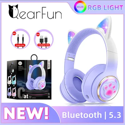 RGB Cat Ear Wireless Headphones for PC Cute 3D Space Capsule Cat Bluetooth Headset Foldable Gaming