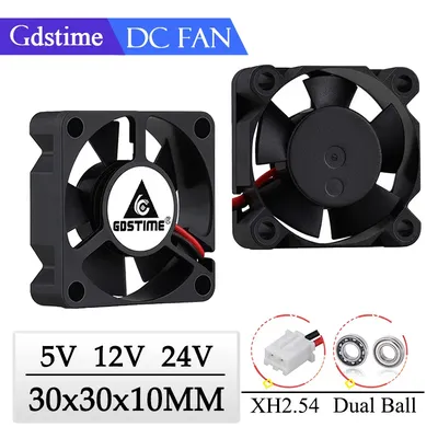 2 Pcs Gdstime DC 5V 12V 24V 3cm 30x30x10mm 30mm Two Ball bearing Cooling Fan 30mmx10mm 3010 Mini 3D