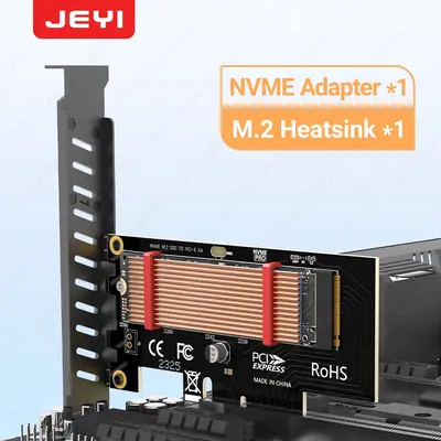 JEYI PCIe to NVMe Adapter With Aluminum SSD Heatsink Cooler, 64Gbps M.2 ssd Gen4 PCIe 4.0 X4 X8 X16