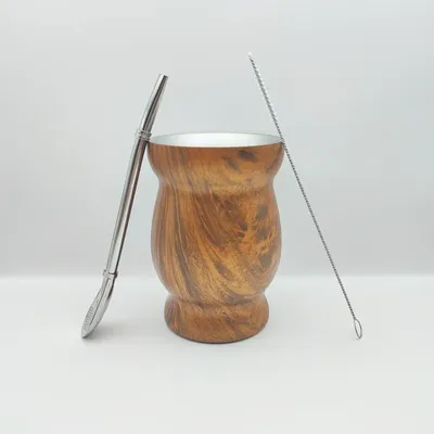 230ML 8oz Yerba Mate Cup Double Walled 18/8 Stainless Steel Mate Cup Tea Argentina with one Bombilla