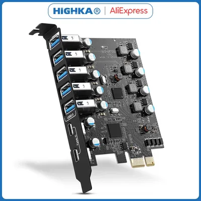 PCIe USB 3.0 Card Expansion USB-A 5X USB-C 2X PCI Express USB Add in Card Internal USB3 Hub