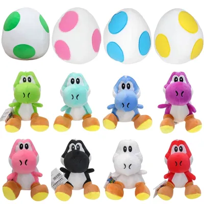 Kawaii Mario Green Blue Pink Black Yoshi Soft Plush Toys Cute Anime Eggs Stuffed Animals Peluche