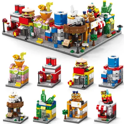 NEW DIY Restaurant Coffee Milk Tea Store Street View Food House Building Blocks Kit Girls Bricks
