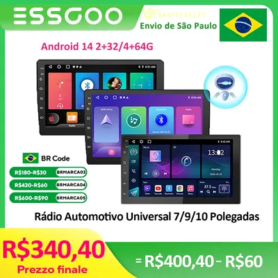 ​ESSGOO Car Radio 2 Din 7"/9"/10" Carplay Auto Android 14 Mp5 Universal WIFI GPS Car Radio Multimedia Video Player FM Car Stere