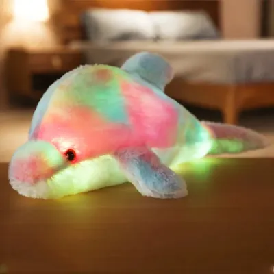 30CM Creative Toy Luminous Pillow Soft Stuffed Plush Glowing Colorful Dolphin Cushion Led Light Toy