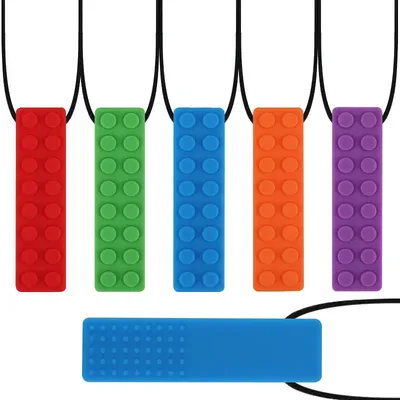 5PCS Brick Silicone Teether Baby Teething Toys Sensory Chewable Necklace BPA Free Silicone Food