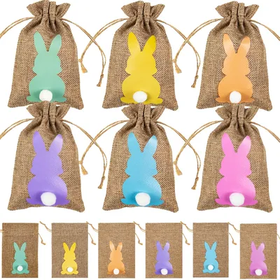6/12Pcs Easter Linen Gift Bag Bunny Candy Cookie Packing Bag Spring Easter Party Favor Supplies Kids
