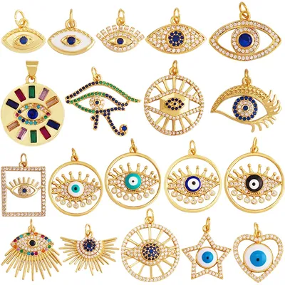 Newest Classic Amulet Turkish Lucky Evil Eye Charm Pendant,18K Gold Cubic Zirconia CZ Paved,Jewelry Necklace Bracelet Supply L23