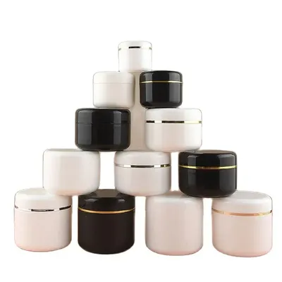 Travel Face Cream Lotion Cosmetic Container Silver Gold Edge Black White Plastic Empty Makeup Jar
