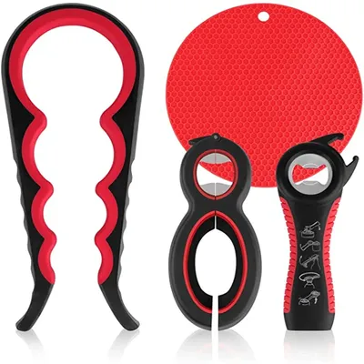 Jar Opener for Multifunctional 6-in-1 Bottle Opener Jar Lids Opener, 4-in-1 Jar Opener and Non Slip