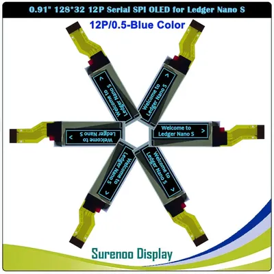 Surenoo 0.91" 12832 128x32 12Pin 12P SSD1306 Serial SPI PMOLED OLED Display Module Panel for Ledger Nano S