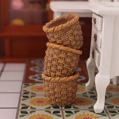 Mini 1/12 Cute Dollhouse Rattan Frame Hand-woven Vegetable Food Storage Basket Dolls Miniature Decoration