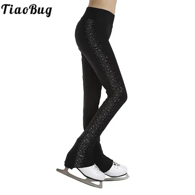 Kids Girls Shiny Rhinestones Figure Skating Pants Tights Leggings Ice Skating Gymnastics Workout