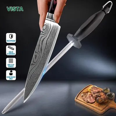 Honing Steel 9.5" Professional Chef Knife Sharpener Rod Sharpening Steels Stick For Kitchen Knife And Stainless Steel Knives