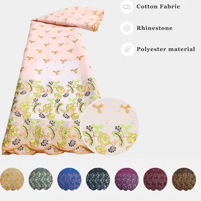 Latest African Cotton Lace Fabric 2025 High Quality with Stones 5Yards Swiss Cotton Lace Fabric For