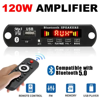 DC 8V-24V 2*60W Amplifier MP3 Decoder Board 120W MP3 Player Bluetooth V5.0 USB Module FM AUX Radio