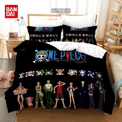 Bandai Japanese Anime Cartoon One Piece Bedding Set Luffy Duvet Cover Set Single Double Large Bedroom Bed Decoration