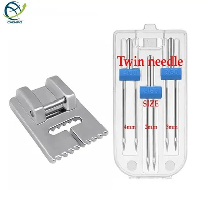 3Pcs/Set Twin Needles Size 2/3/4mm And Wrinkled 9 Grooves Sewing Presser Foot Fits For Singer
