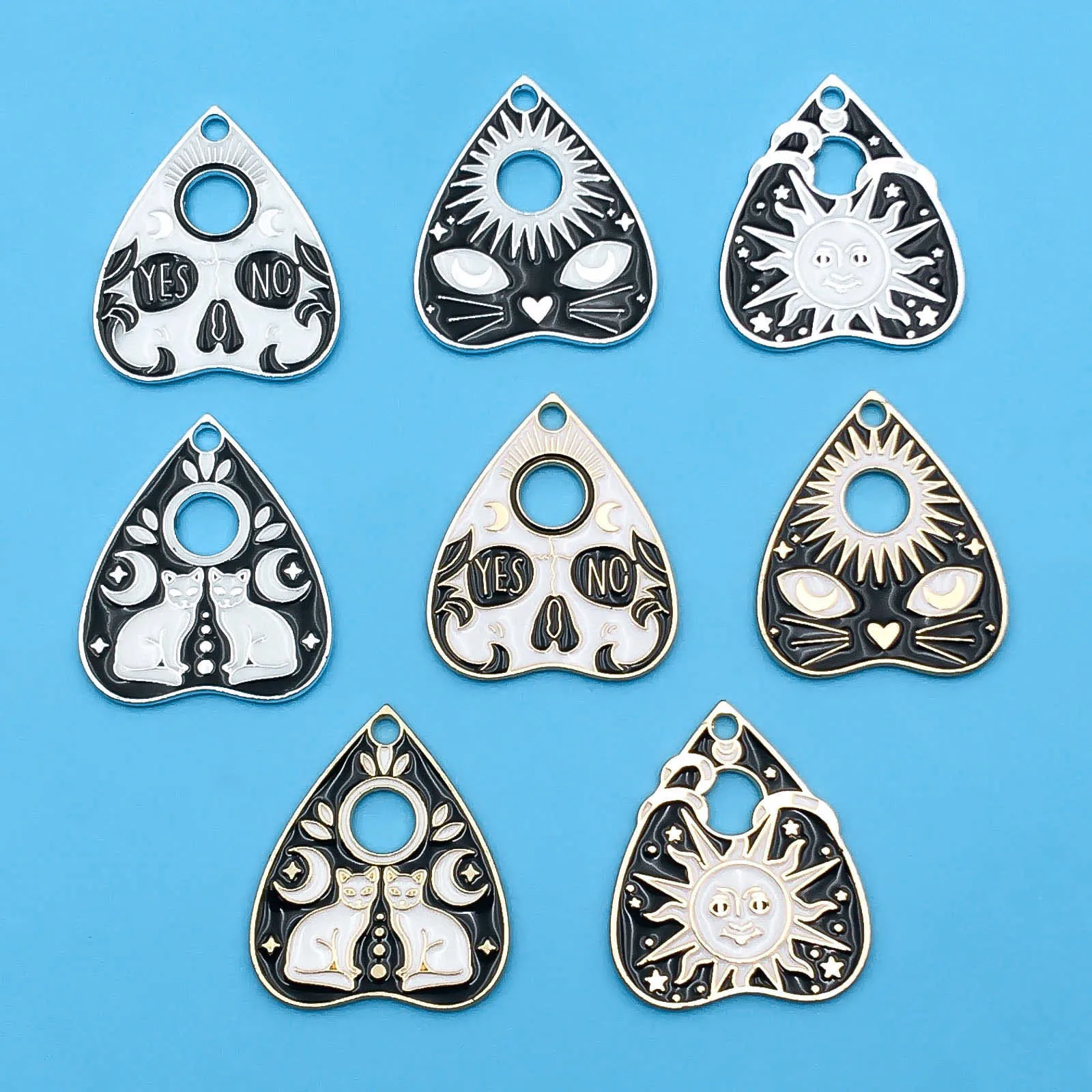 5/8pcs/pack Black Tarot Charms Ouijas Board Charms Cat Charm Sun Enamel Alloy Pendant For DIY Jewelry Making Necklace Earrings