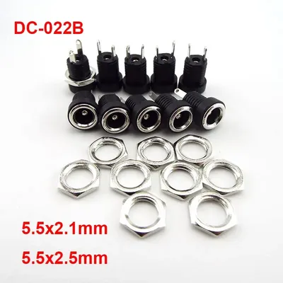 DC022B 5.5 x 2.1mm DC Power Jack Supply Socket Connector DC Female 2 Terminal 2 Pin Panel Mount Connector Plug Adapter 5.5*2.5