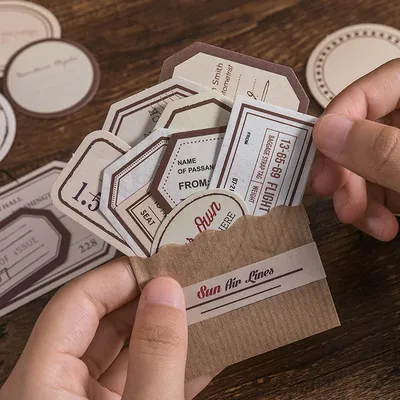 50 pcs Vintage Sticker material package DIY labels message bottoming retro plant hand account