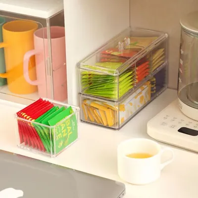 Tea Bag Storage Box Drawer Type Coffee Capsule Sorting Box Acrylic Sealed Storage Jar with Lid Tea