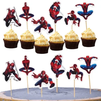 24Pcs Spiderman Cake Decorations Kids Boy Favor Party Cake Topper Decorates Baby Shower Superhero