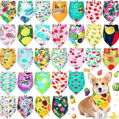 50Pack Summer Hawaii Dog Bandanas Soft Triangle Dog Scarfs Polyester Fruit Bandana Flowers Patterns
