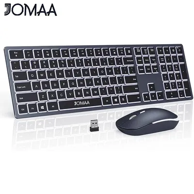 Jomaa Full-Size Backlight Wireless Keyboard and Mouse Combo for Laptop PC USB Silent Click Keyboard