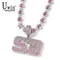 Uwin Pink Baguette Letters Custom Name Necklace Pendant With Heart Tennis Chain or baguetter chain
