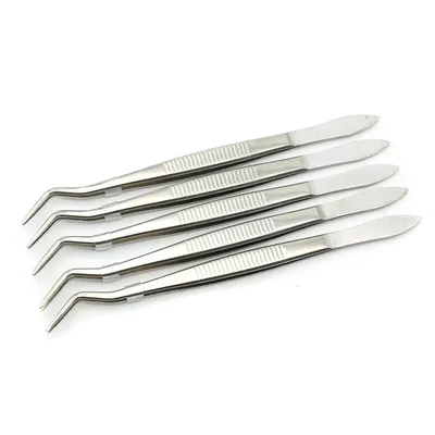 5pcs 16cm Stainless Steel Dental Tweezers Surgical Serrated Curved Tweezer Pincers Forcep Oral Care Dentist Lab Instrument Tools