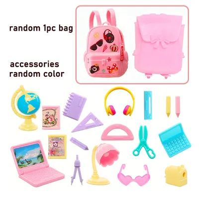 Cute Miniature Dollhouse Study Accessories for Doll 18 Items Mini Laptop Ruler Globe Pencil Table