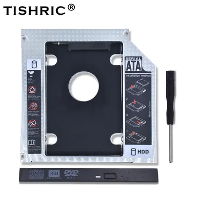 TISHRIC Aluminum 2nd Second Hdd Caddy 9.5mm 12.7mm Optibay SATA 3.0 2.5'' SSD DVD CD-ROM Enclosure