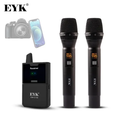EYK EW-C102 Dual Channels UHF Wireless Handheld Microphone with Monitor Function for Camera DSLR