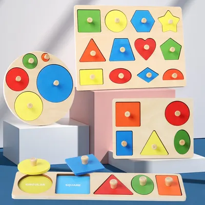 1PCS Geometric Shape Wooden Jigsaw Puzzle for Kids Three-Dimensional Hand Grabbing Board Children