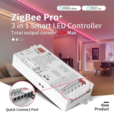 GLEDOPTO ZigBee 3.0 Pro+ 3 in 1 RGBCCT/RGBW/RGB LED Strip Light Controller 20A Max H/ue Alexa Homey