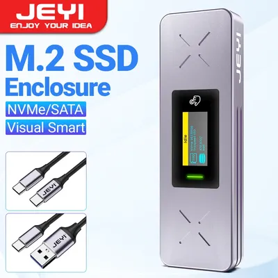 JEYI Visual Smart M.2 NVMe / SATA SSD Enclosure, USB 3.2 Gen 2 10Gbps, External M2 Adapter Case