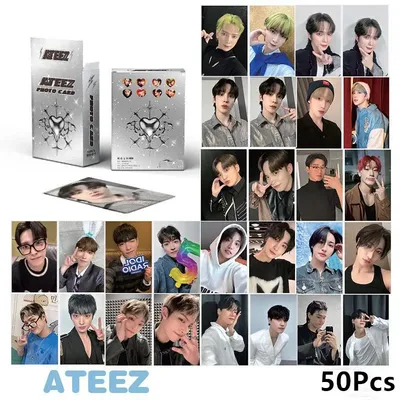 50pcs KPOP New Album ATEEZ Laser Card Holographic Photo Card LOMO Card Seonghwa Yunho Girl Gift