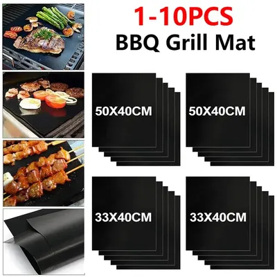 1-10pcs BBQ Grill Mat Non-stick Baking Mat Reusable Heat Resistant Grill Mat Outdoor Cooking