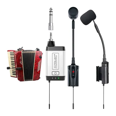 Wireless Accordion Microphone System UHF for Button or Piano Accordion Recording Accordionist Stage Performance Acemic Q2/AT-5