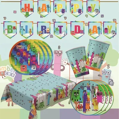 Number-blocks Party Supplies Boys Birthday Party Paper Tableware Set Paper Plate Cup Napkins Baby