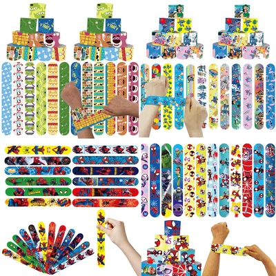 Disney 12pcs Mickey Minnie Mouse Stitch Spiderman Slap Bracelets Party Decoration Toys Favor for
