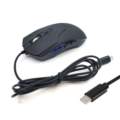 Type C Wired USB C Mice Gaming Mouse Ergonomic Blue RGB Light 2400 DPI 6 Button for Windows PC Laptop Gamer Mouse