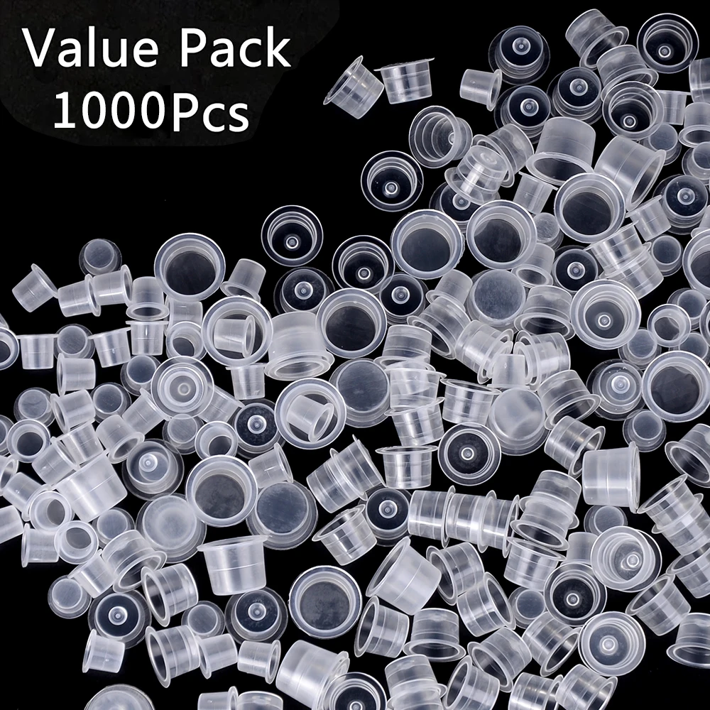 1000 PCS Plastic Disposable Tattoo Ink Cups Pigment Clear Holder Container Cap Tattoo Accessory Permanent Makeup